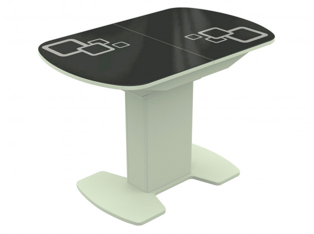 Обеденный стол Корсика черное стекло, белый рисунок/белое лдсп