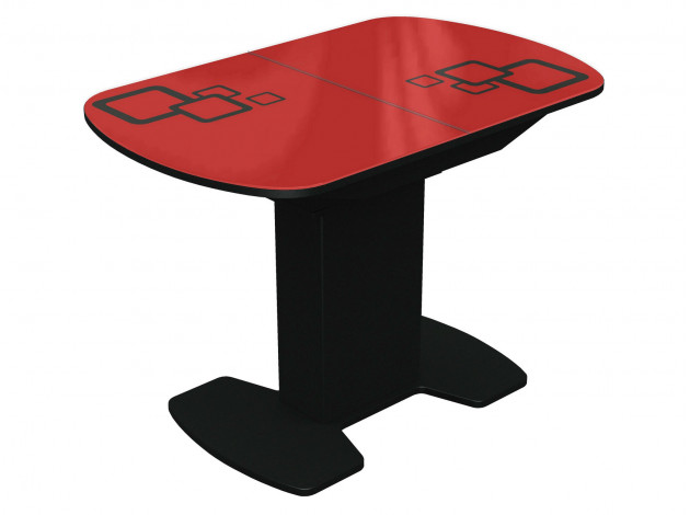 Обеденный стол Корсика красное стекло, черный рисунок/черное лдсп