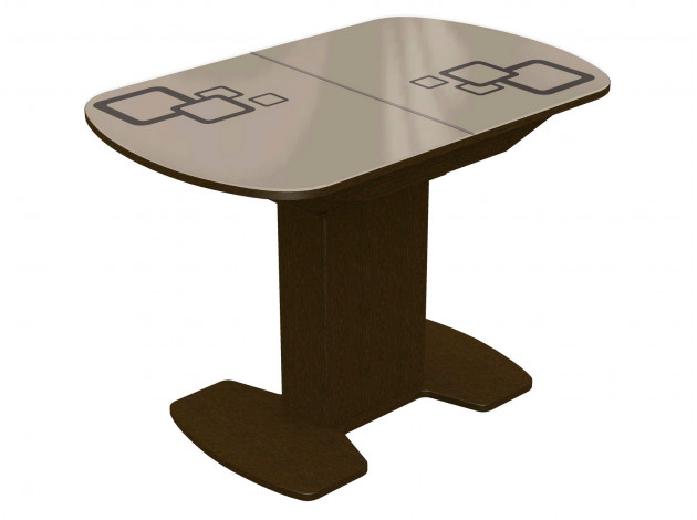 Обеденный стол Корсика молочное стекло, коричневый рисунок/венге лдсп
