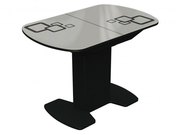 Обеденный стол Корсика белое стекло, черный рисунок/черное лдсп